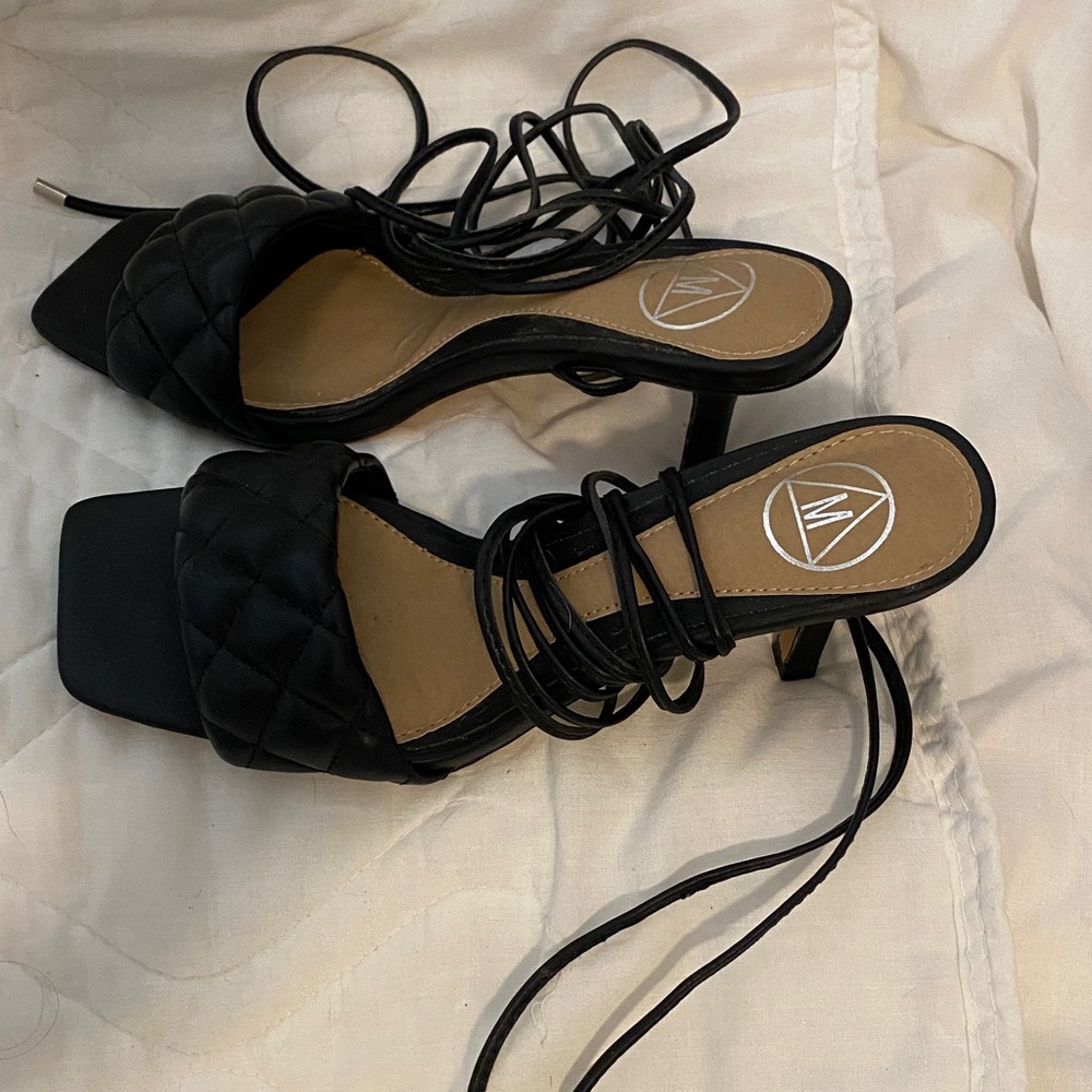 Missguided Black Quilted Strappy Heels